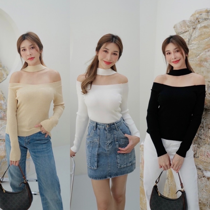 Jocho top🤍🤍Tag INTUON เสื้อแขนยาวแต่งโชคเกอร์คล้องคอ นางเอกเกาหลีสุดๆ ตัวนี้โชคเกอร์มาจากด้านหลัง เน