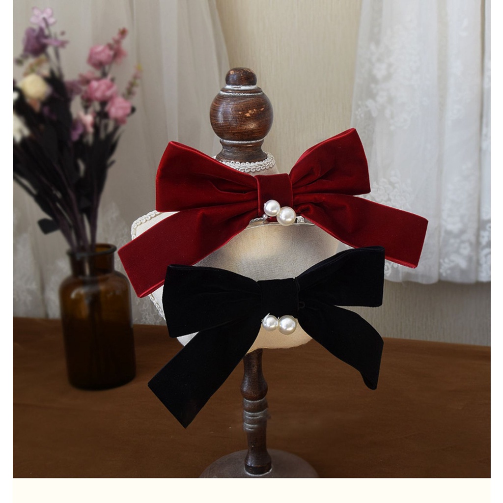 กิ๊บติดผม ผ้ากํามะหยี่ ประดับโบ สีดํา แฟชั่นฤดูใบไม้ร่วง และฤดูหนาว สไตล์ฝรั่งเศส สําหรับผู้หญิง - รูปที่ 4