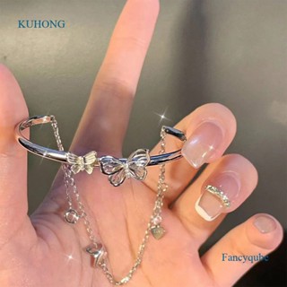 Kuhong สร้อยข้อมือโซ่ จี้ผีเสื้อคู่ ประดับพู่ ออกแบบดี ความรู้สึกสูง สําหรับผู้หญิง เพื่อนสนิท