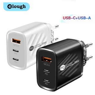 Elough อะแดปเตอร์ที่ชาร์จ USB Type C 3.0 QC 3.0 แบบคู่ ชาร์จเร็ว