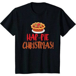 T-Shirt เสื้อยืดผ้าฝ้ายพิมพ์ลาย Hap-pie Christmas 2021 สไตล์ย้อนยุคสําหรับผู้ชาย ชุดคริสต์มาสใหม่