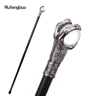 Silver Dragon Claw Grasp Glass Ball Single Joint Walking Stick Decorative Cospaly Party Fashionable Cane Halloween Crosi