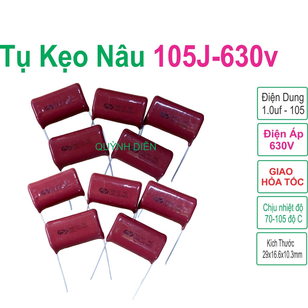 Combo 10 Candy Capacitors Red Brown CBB22 105J 630V - ส่วนประกอบอิเล็กทรอนิกส์ Quynh DIEN
