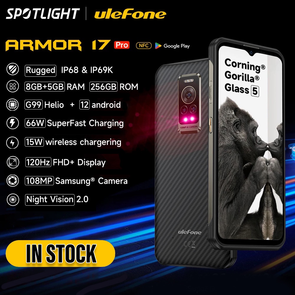 Ulefone Armor 17 Proสมาร์ทโฟนที่ทนทานNight Vision Helio G99 8GB 256GBโทรศัพท์มือถือ 120Hz 108MP Andr