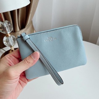 แท้ 🇺🇸 💯% New Coach 1 ซิป S รุ่นทCORNER ZIP WRISTLET (COACH 58032) Silver/POWDER BLUE