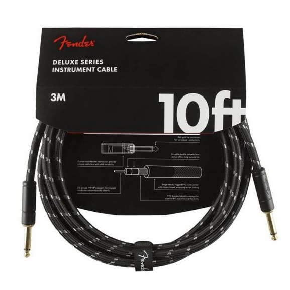 Fender รุ่น Deluxe Series 10 Ft. Black Tweed ( 3 เมตร ) สายแจ็คคุณภาพเยี่ยม +ของแท้จากศูนย์ สายแจ็คก