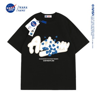 เสื้อยืดแขนสั้นลําลอง คอกลม ผ้าฝ้ายแท้ พิมพ์ลายตัวอักษร NASA ทรงหลวม สวมใส่สบาย อินเทรนด์