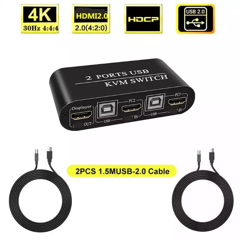 KVM HDMI Switch USB 2พอร์ต4K30Hz HDMI Switcher Kvm Switch Hdmi Dual Monitorสำหรับแชร์เมาส์คีย์บอร์ดเ