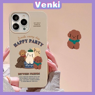 VENKI - Case iPhone 14 Pro Max TPU Soft Case Cute Poodle Dog Friend Glossy Khaki Candy Case Camera Protection Shockproof For iPhone 14 13 12 11 Plus Pro Max 7 Plus X XR
