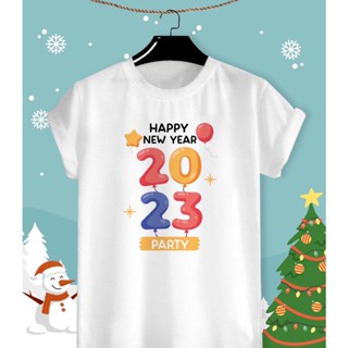 เสื้อลายปีใหม่ เสื้อคริสมาสต์ Merry Christmas &amp; Happy New Year 2023 ผ้า TK ใส่สบาย สีสันสดใส ใส่สบาย ไม่ยืดไม่ย้วย