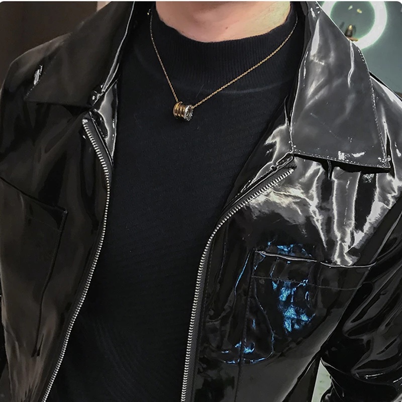 BShinny Leather Jacket for Men Punk Fashion Autumn Winter Red Black Singer Dance Club Party Stage Costume Men Bomber Coa #4
