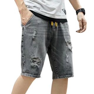 MR-DEER กางเกงยีนส์ขาสั้นเอวยางยืดผู้ชาย เเต่งขาด รุ่น M2007