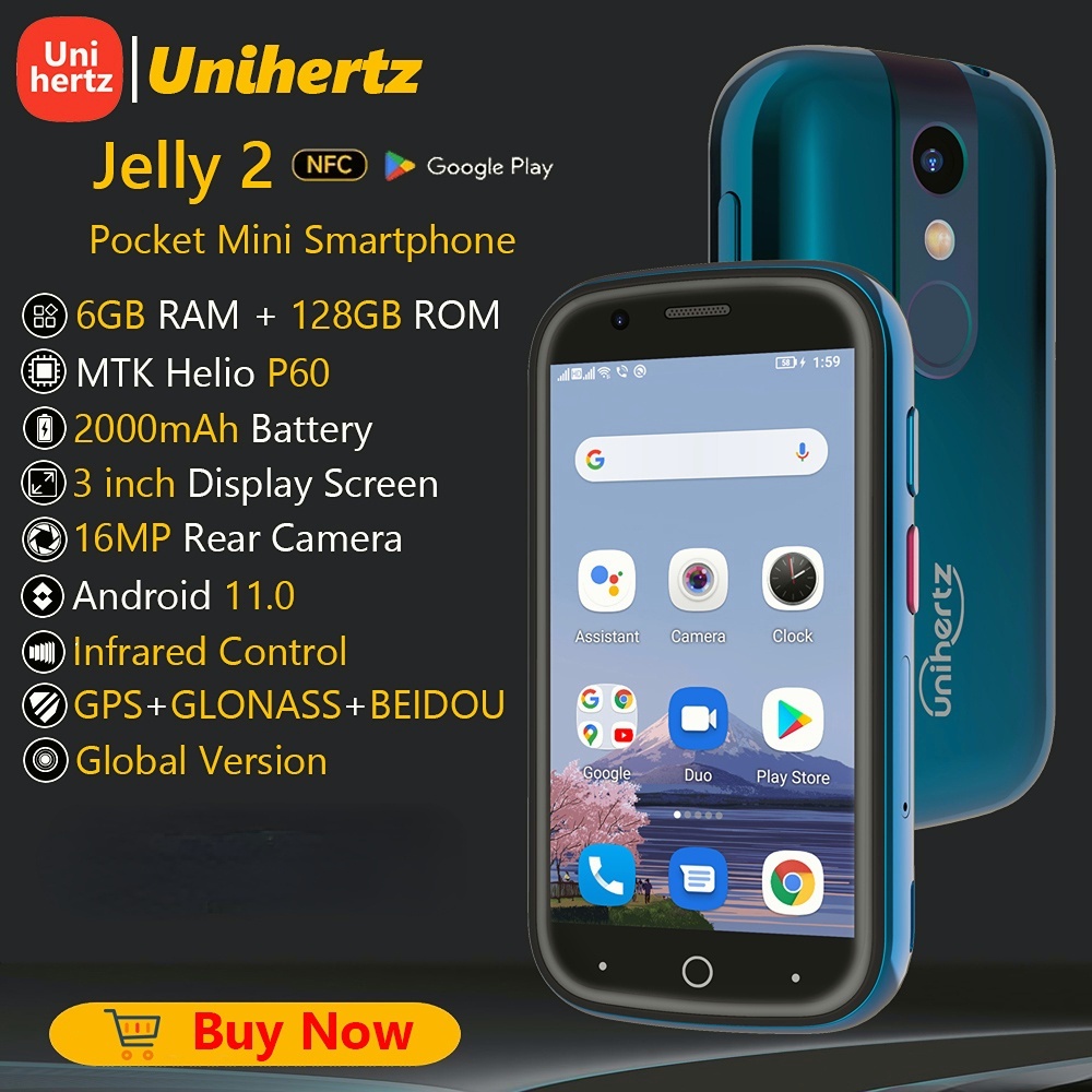 Unihertz Jelly 2 Mini Phone Pocket Android 11 Helio P60 Octa Core 4G LTE Dual-SIM Unlocked Smartphone 6GB+128GB NFC Cellphone