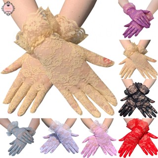 Elegant Ladies Short Lace Gloves Sheer Prom Party Gloves Soild Color Mittens brand new