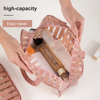 Transparent Striped Square Bag womens cosmetic bag Convenient wash waterproof durable fashion Portable Storage Purses Large Capacity Zipper MakeUp Organizer