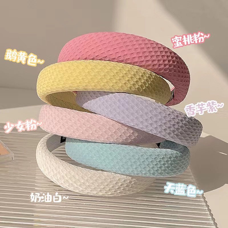 พร้อมส่งในไทย ที่คาดผมรังผึ้ง ที่คาดผมฟองน้ำ สีพื้น สีพาสเทล ลายตาราง ขนาด 3 cm สไตล์เกาหลี มี 6 สี ให้เลือก – โปรปัง