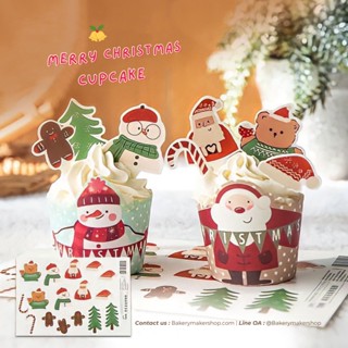 Xmas ป้ายกระดาษ คละ 16 ชิ้น Santa Love / ป้ายกระดาษ ป้ายปัก ตกแต่งคัพเค้ก / เค้ก Christmas Cup topper cake ป้ายปักเค้ก