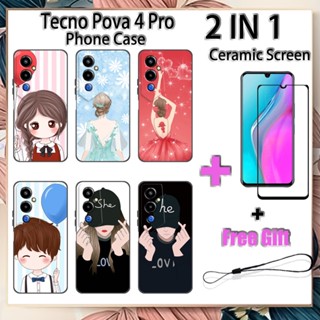 2 IN 1 Tecno Pova 4 Pro เคสโทรศัพท์ พร้อมกระจกนิรภัยกันรอยหน้าจอ เซรามิค ฟิล์มโค้ง โรแมนติก