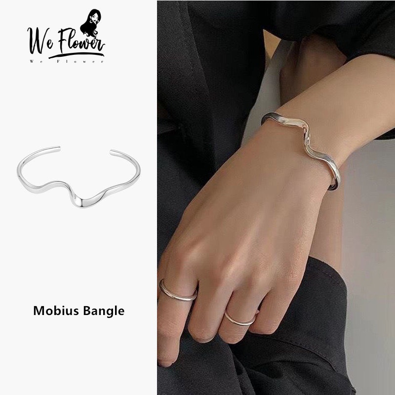 We Flower กําไลข้อมือโซ่เงิน บิด โมบิส ปรับได้ แวววาว สําหรับผู้หญิง ผู้ชาย Unisex เครื่องประดับ
