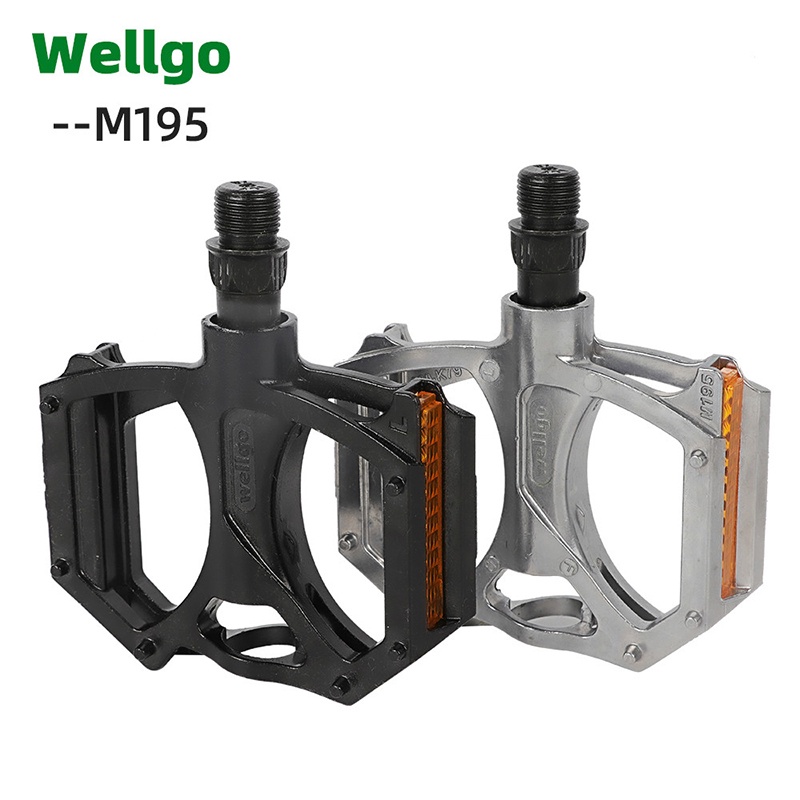 Wellgo บันไดจักรยาน อะลูมิเนียมอัลลอย M195 9/16 นิ้ว แบริ่ง 2 ชิ้น กันลื่น CNC สําหรับจักรยานเสือภูเขา