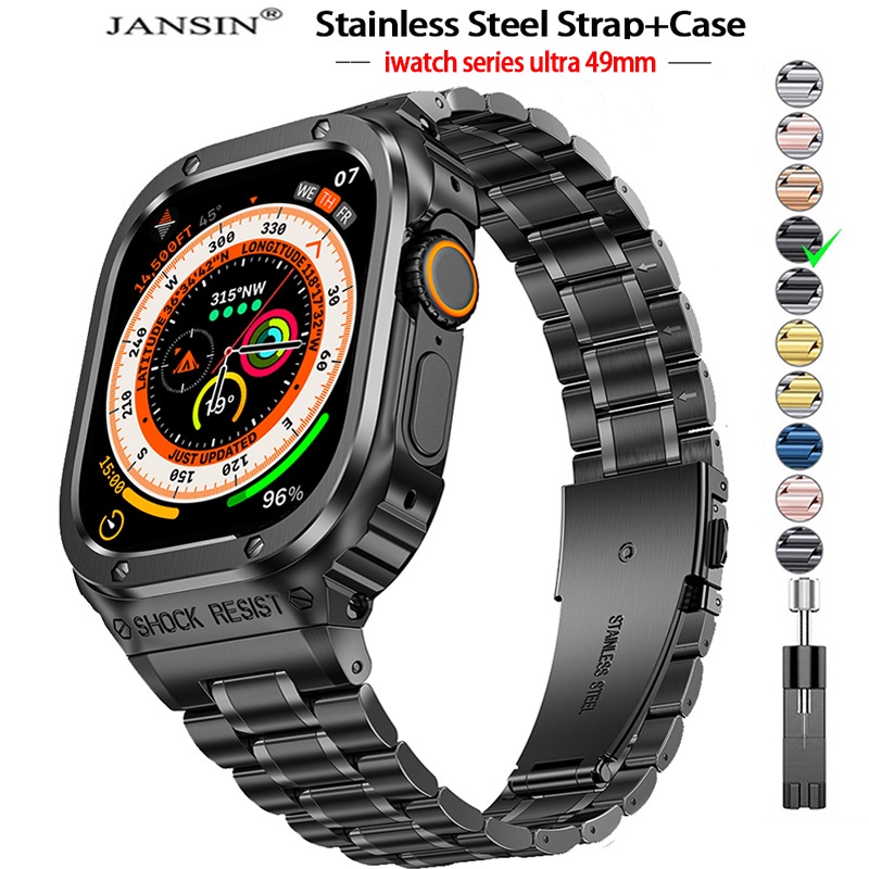 jansin สาย + เคส applewatch ultra 49มม modification kit case สายนาฬิกาสแตนเลส พร้อมเคส สำหรับ iwatch series ultra 49มม นาฬิกาอัจฉริยะ