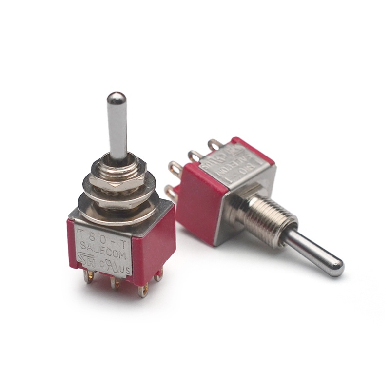 SH/Salecom 3 Way 6 ขาเปิด/ปิด/บน Mini Switch กีตาร์ Humbucker Coil Spliting Switch T80-T สีแดง