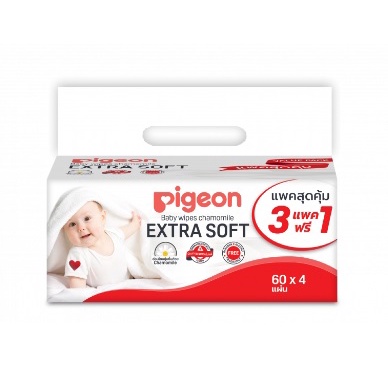 Pigeonทิชชู่เปียก60ชิ้น พีเจ้น แพค3แถม1ห่อ