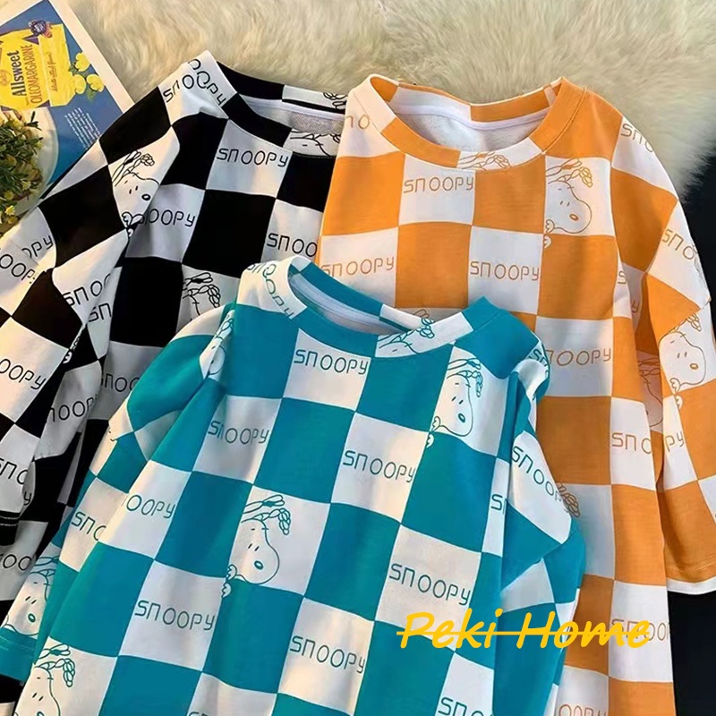 พร้อมส่ง เสื้อยืดเเฟชั่นคอกลม ลายหมากรุก เสื้อยืดตารางหมากฮอตสุดฮอต เสื้อยืดเเฟชั่น เสื้อยืดใส่สบาย