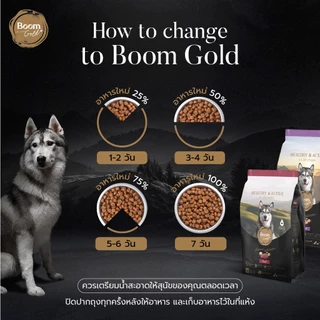 Boom Gold อาหารสุนัข รสเนื้อวัว 1 KG เกรดพรีเมียม โปรตีนจากเนื้อสัตว์แท้ ช่วยบำรุงผิวหนังและขน ลดอาการแพ้ ด้วยกลูโคซามีน