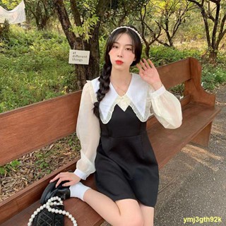 💎ในสต็อก👑เดรสกระโปรงสั้นสีดำเอวสลิม