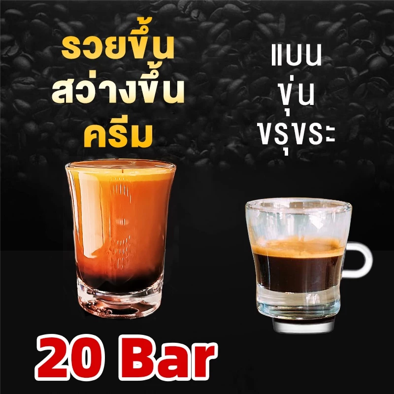 LAHOME เครื่องชงกาแฟสด พร้อมทำฟองนม แรงดัน เครื่องบดกาแฟอัตโนมัติ มาพร้อมกับ ขารองด้ามชง แถมฟรี Espresso Maker 20 Bar Po thumbnail 6