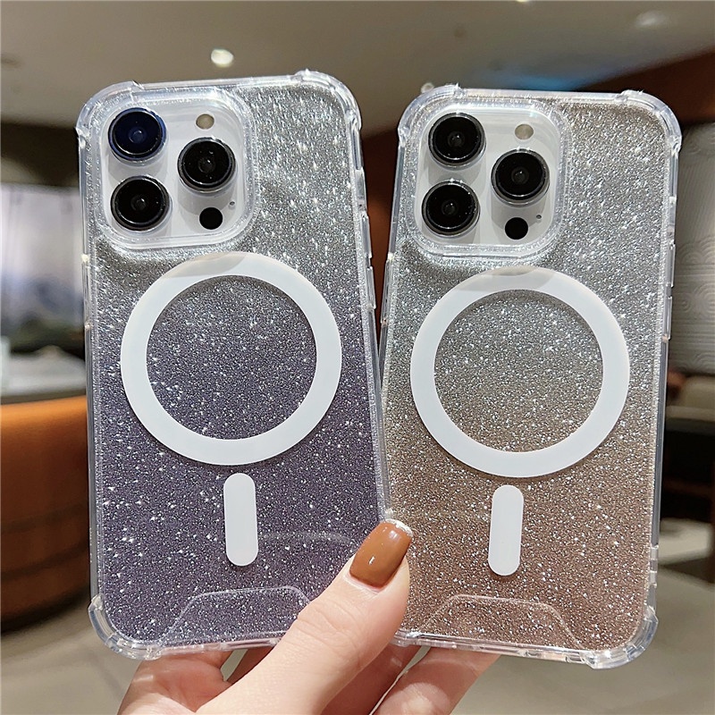 เคสโทรศัพท์มือถืออะคริลิคใส แบบนิ่ม ลายกากเพชร ไล่โทนสี กันกระแทก สําหรับ iPhone 14 13 12 11 Pro Max 14 plus