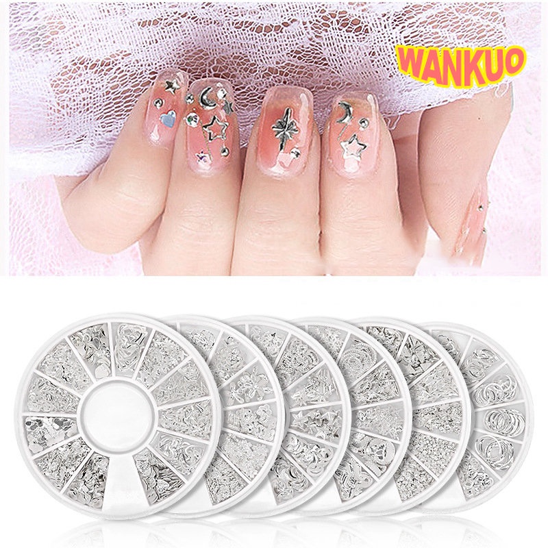 【WANKUO】อุปกรณ์ตกแต่งเล็บ หมุด โลหะอัลลอย ลายดวงจันทร์ ดาว ไล่โทนสี 12 สี สําหรับผู้หญิง