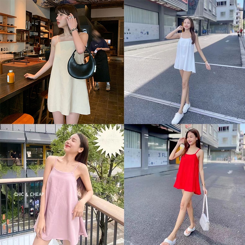 พร้อมส่ง เดรสายเดี่ยว ชุดเดรสสายเดี่ยว ใส่กับเสื้อคลุมก็เข้า ใส่แบบเรียลๆก็สวย แซ่บไม่ไหวจ้า