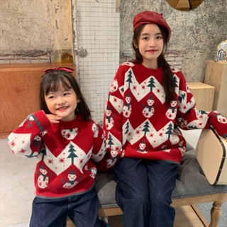 🎅🏻ชุดคริสมาส ชุดแม่ลูก เสื้อกันหนาวเด็ก เสื้อเเขนยาวไหมพรมลายคิตตี้ ผ้าดีมาก