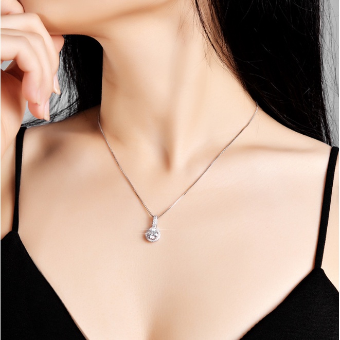 [พร้อมใบรับรอง Gra] สร้อยคอเงินแท้ 925 จี้โมอิส 1 กะรัต แฟชั่นสําหรับผู้หญิง - รูปที่ 3