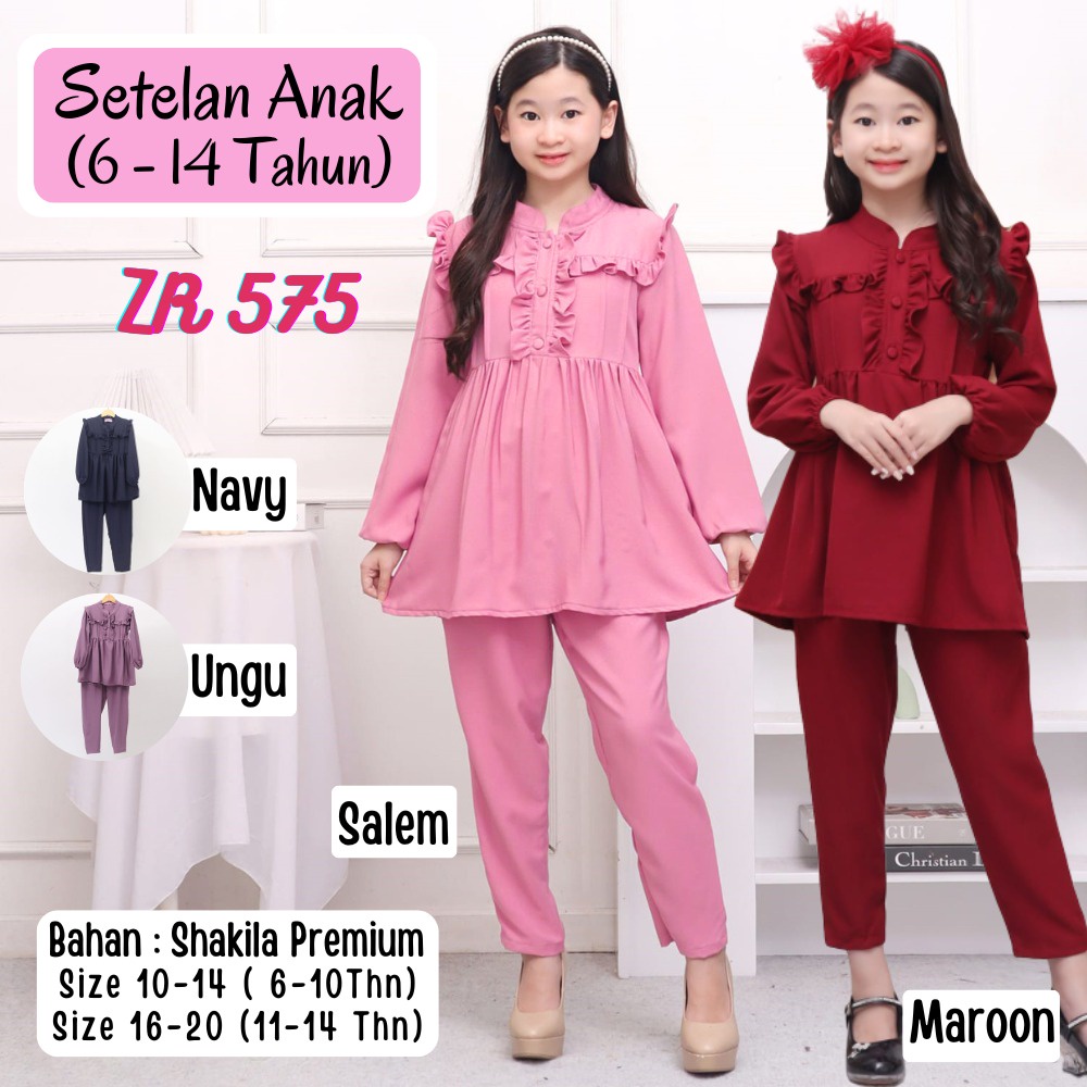 KEMEJA (6 - 14 ปี) ชุดเสื้อผ้าแฟชั่นเสื้อและกางเกงยีนส์สําหรับ AGED GIRLS ZR 703 E