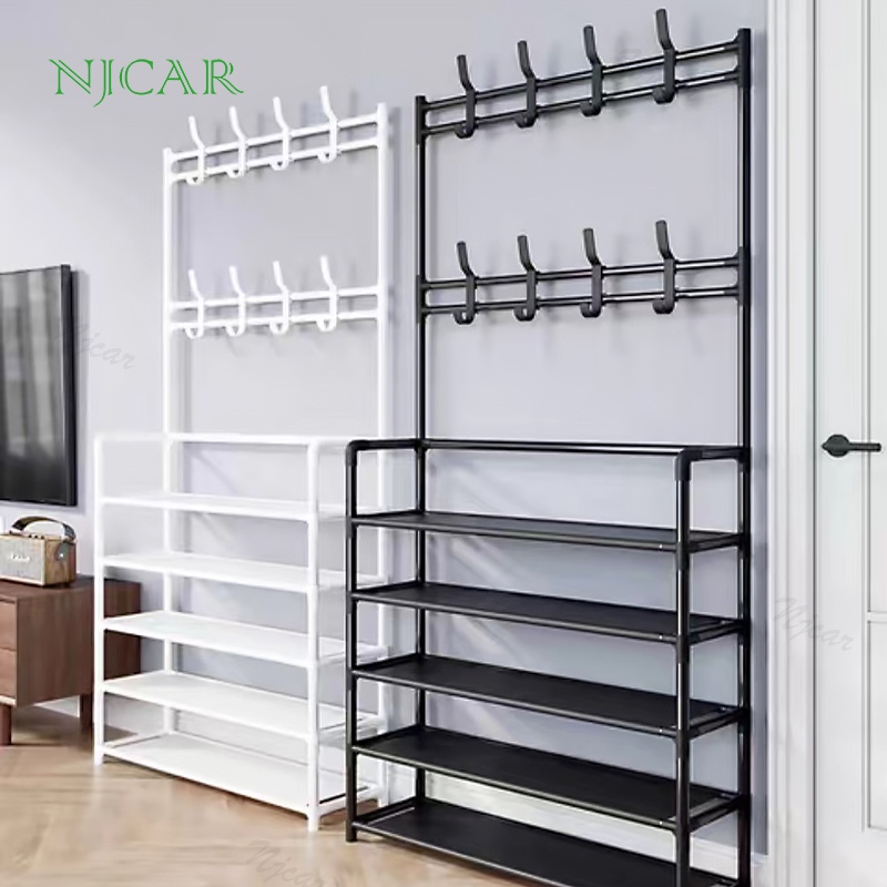 NJCAR 8816 8818 ชั้นวางรองเท้า ชั้นเก็บของ ราวแขวน ราวแขวนเสื้อ กระเป๋า หมวก อเนกประสงค์