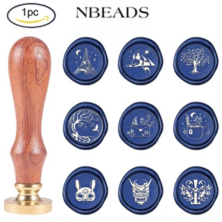 Nbeads ชุดแสตมป์ซีลขี้ผึ้ง หัวทองเหลือง 25 มม. พร้อมด้ามจับไม้ แกะออกได้ สําหรับซองจดหมายเชิญงานแต่งงาน