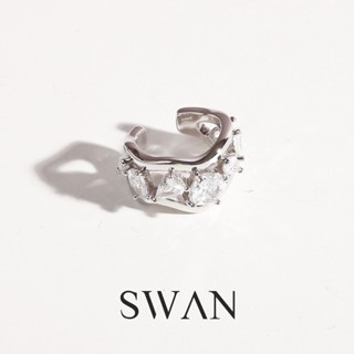 SWAN - Line Stone Ear Cuff ต่างหูหนีบเงินแท้ แบบไม่ต้องเจาะ ฝังเพชรคิวบิกเซอร์โคเนีย cubic zirconia