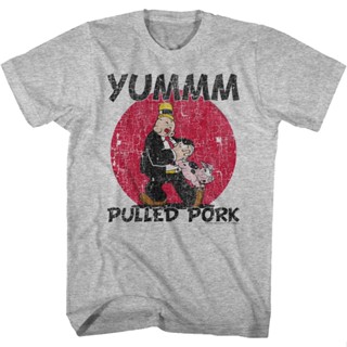 Pulled Pork Popeye T-Shirt เสื้อยืดคอกลม เสื้อคู่วินเทจ เสื้อยืดเท่ เสื้อยืดคอกลม