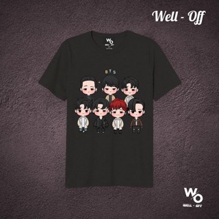 เสื้อยืดวินเทจ เสื้อยืดแฟชั่น ใส่สบายๆสวยๆเสื้อยืด BTS Well - Off T-Shirts เสือยืดผู้ชาย เสื้อสีขาว