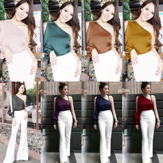 CS6625  Set เสื้อไหล่เดียว + กางเกง  Set: one-shoulder top + pants