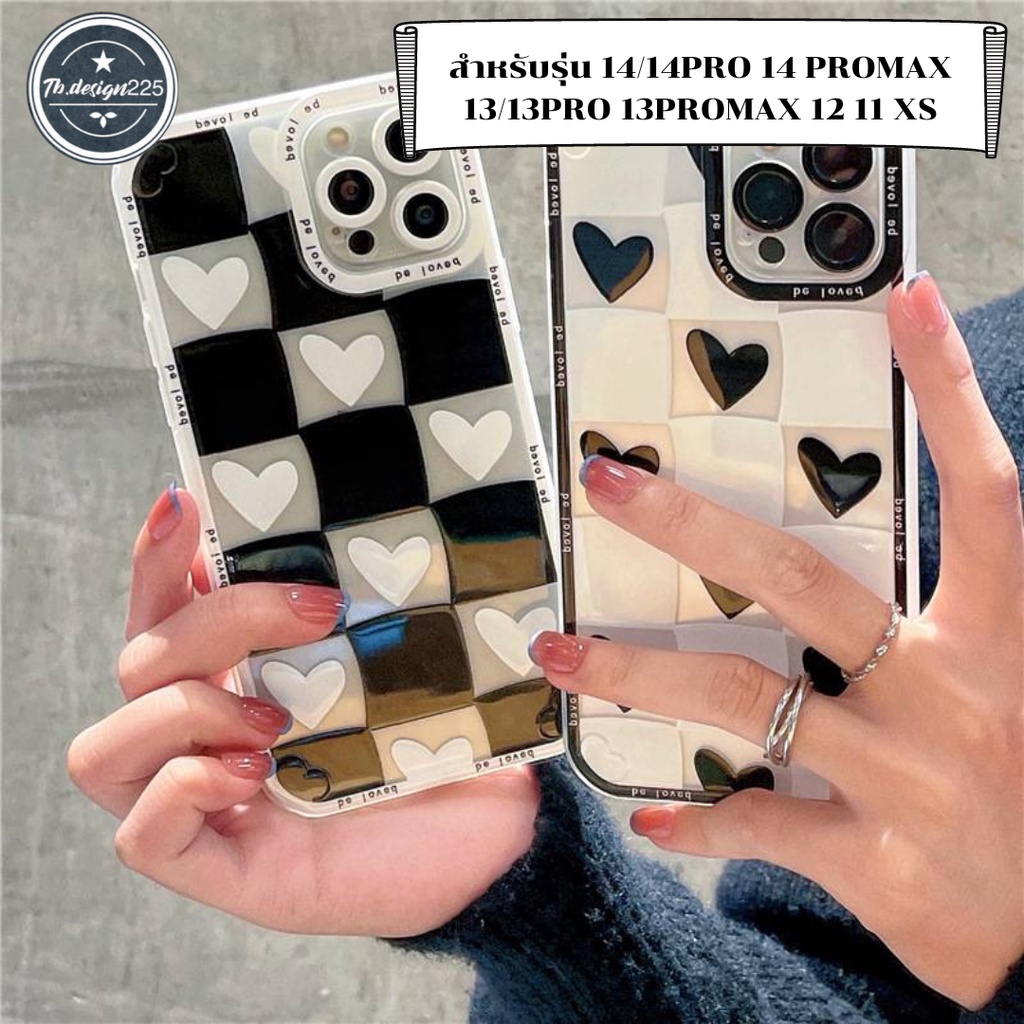 -พร้อมส่งในไทย-เคสซิลิโคน สกรีนลายตารางขาว/ดำ TPU นิ่ม สำหรับรุ่น 14/14PRO 14 PROMAX 13/13PRO 13PROMAX 12 11 XS#267 ราคา ถูกที่สุด ดีลบีเคเค