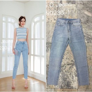 G.D.Jeans รุ่น 90230-1#กางเกงยีนส์ขายาวผ้าด้านทรงบอยสลิมสีฟอกเรียบตัดปลายขา