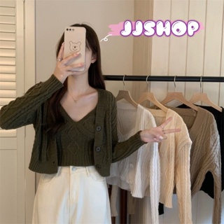 JJ shop 💜พร้อมส่ง เสื้อสายเดี่ยว+เสื้อคลุมไหมพรม ลายถักน่ารักๆสีพื้นสไตล์เกาหลี "21009+21009-1" -N