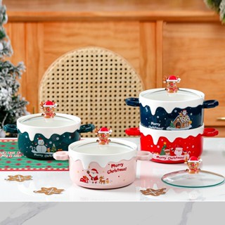 พร้อมส่ง! 💗Santa Claus cup bowl lovely ceramic covered double ear cup soup bowl