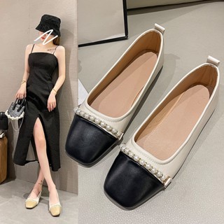 Womens Flat Shoes Leather Round Toe Lazy Ballet Flats Ladies Commute to Work Black Shoes