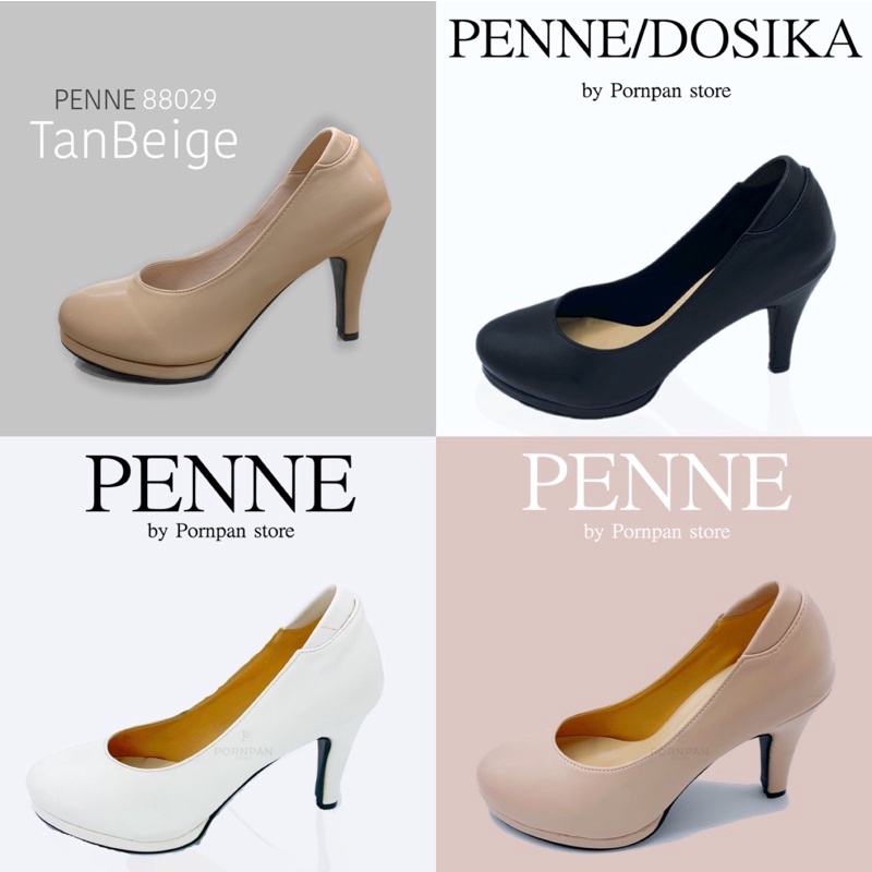 Penne/Dosika รองเท้าคัชชูส้นสูง ทรงหัวมน รองเท้าคัชชูผู้หญิง นิสิต นักศึกษา ทำงาน สูง 3.5 นิ้ว สีครีม สีดำ สีขาว สี