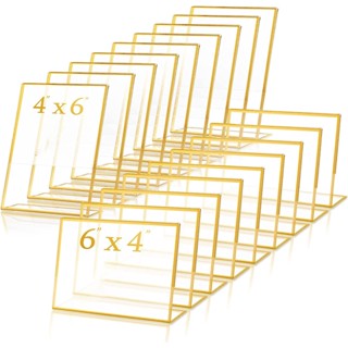 10 Pack Gold Frame Acrylic Sign Holder Wedding Table Number Holder Slanted Clear Menu Picture Double Sided Stand Office